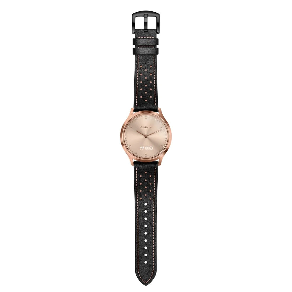 20mm Genuine Leather Watch Band Strap 20mm for Garmin vivoactive 3/vivomove HR - Black - 5