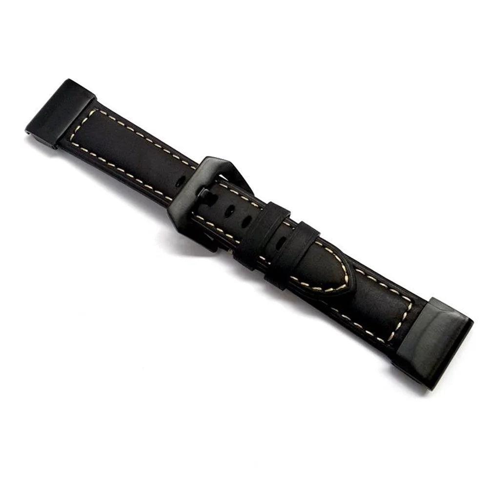 Genuine Leather Watchband Replacement Strap for Garmin MARQ Series/Fenix5/5X/5S/Forerunner945/Approach S60 - Black - 3