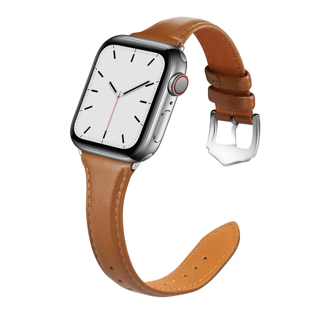 Genuine Leather Smart Watch Band Strap for Apple Watch Series 11 10 42mm / 9 8 7 41mm / SE3 SE2 SE 6 5 4 40mm / 3 2 1 38mm - Brown - 4