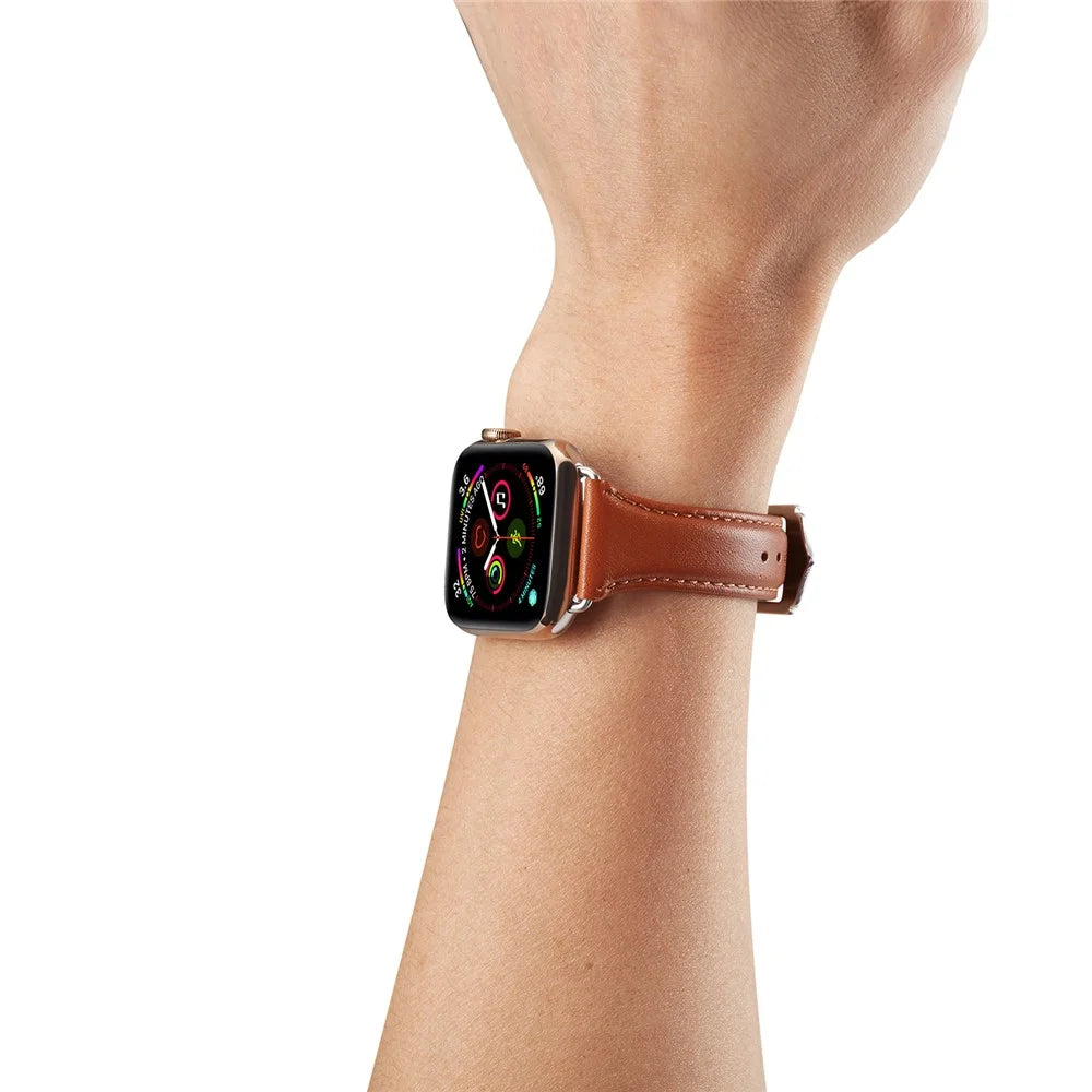 Genuine Leather Smart Watch Band Strap Replacement for Apple Watch Ultra 3 2 1 49mm / Series 11 10 46mm / 9 8 7 45mm / SE3 SE2 SE 6 5 4 44mm / 3 2 1 42mm - Brown - 7