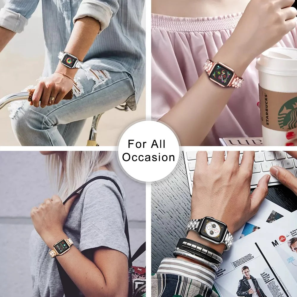 Aluminum Alloy Watch Strap Rhinestone Decor for Apple Watch Series 11 10 42mm / 9 8 7 41mm / SE3 SE2 SE 6 5 4 40mm / 3 2 1 38mm - Black - 6