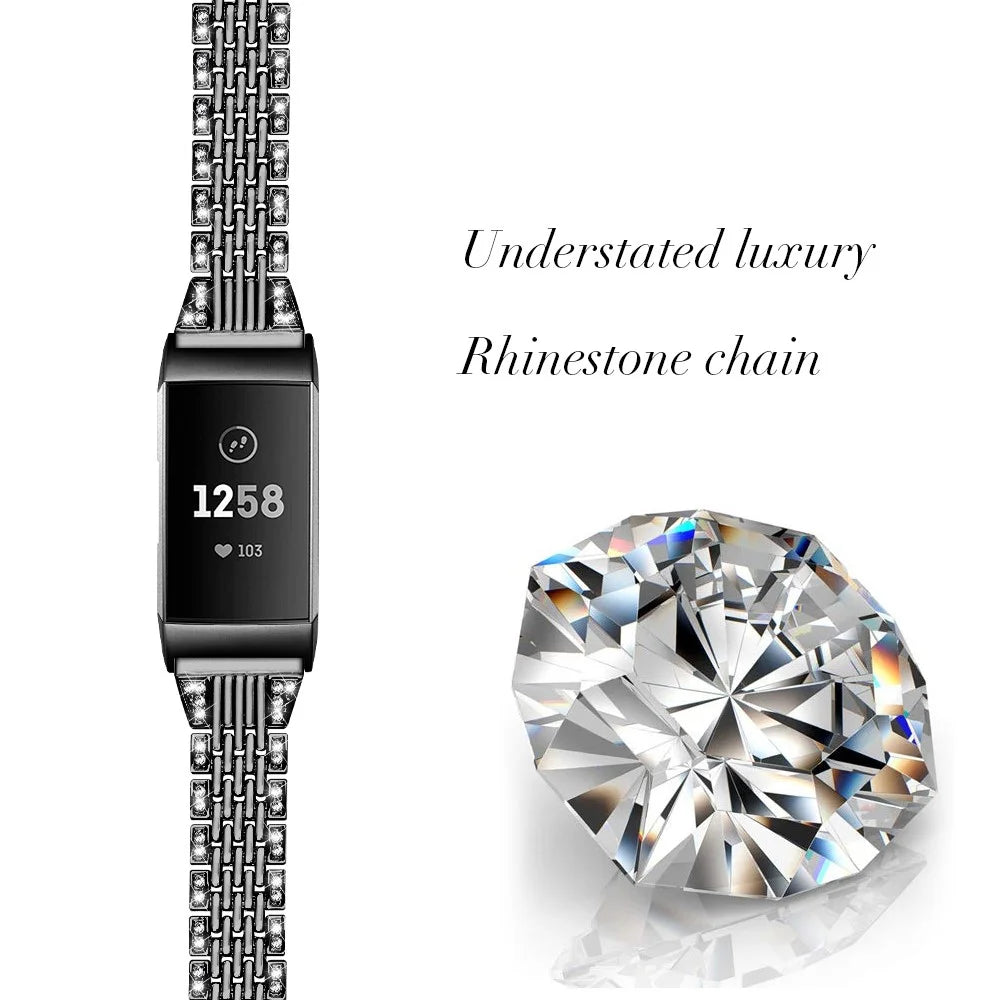 Zinc Alloy with Rhinestone Decor Watch Band for Fitbit Charge 4/3 - Black - 2