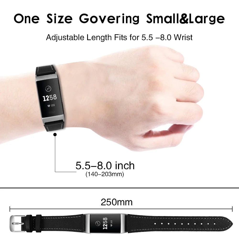 For Fitbit Charge 4/3 Watch Strap Genuine Leather Smart Watch Band Replacement - Black - 5
