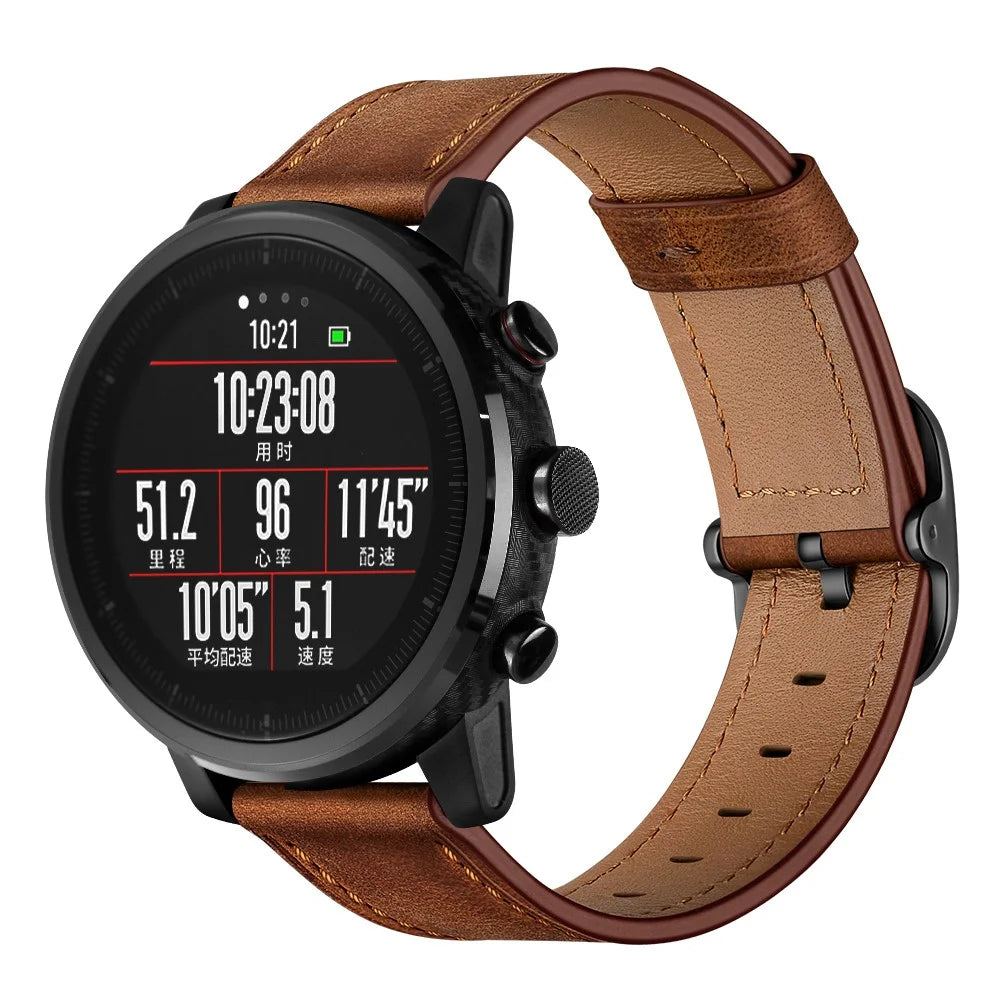 22mm Cowhide Leather Watch Band (DS Style) for Huami Amazfit 1/2S - Coffee - 3