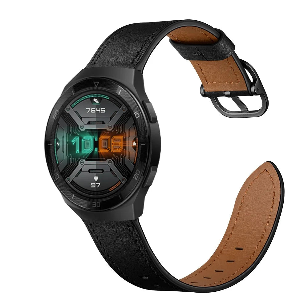 22mm Genuine Leather Watch Band Replacement for Huawei Watch GT2e/ Samsung Galaxy Watch3 45mm etc. - Black - 4