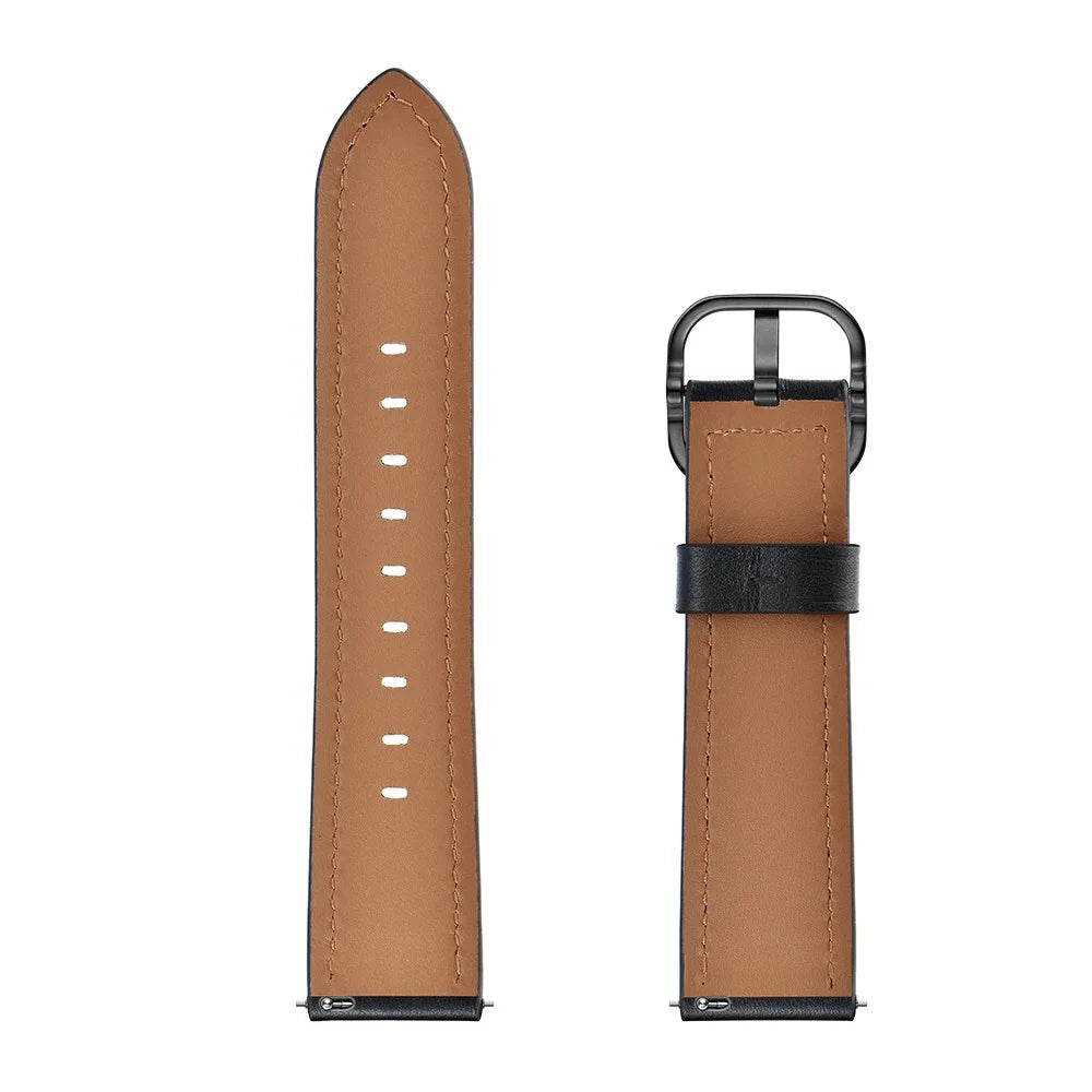 22mm Genuine Leather Watch Band Replacement for Huawei Watch GT2e/ Samsung Galaxy Watch3 45mm etc. - Black - 7