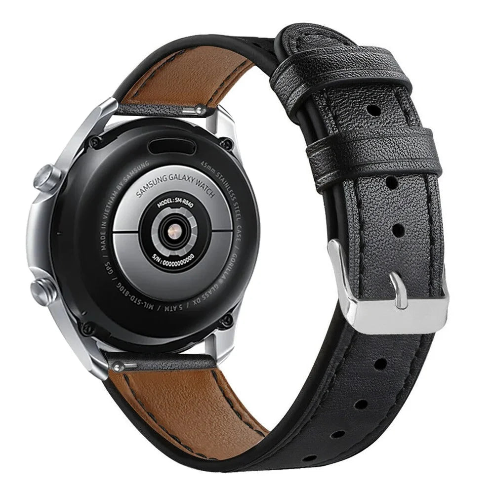 20mm Genuine Leather Replacement Watch Strap for Samsung Galaxy Watch4 Classic 46mm 42mm/Watch4 44mm 40mm/Galaxy Watch3 41mm - Black - 1