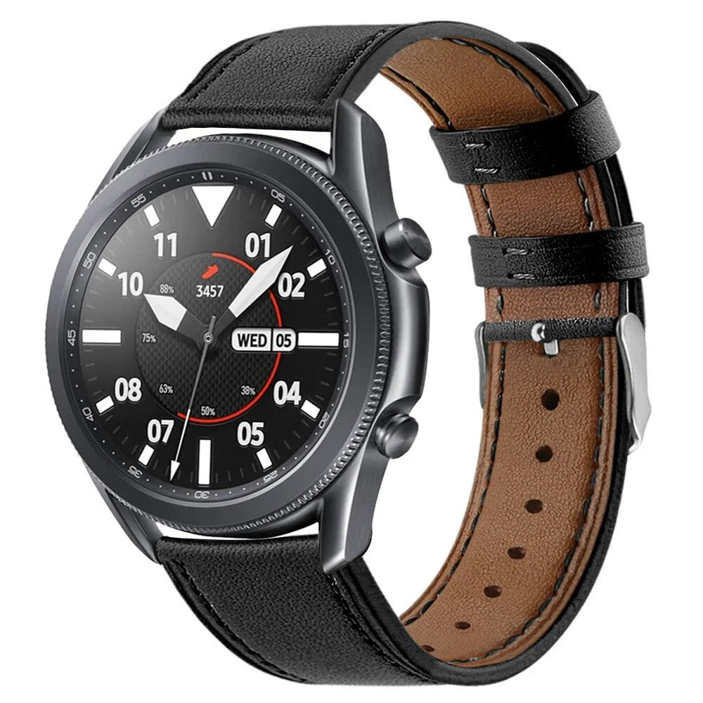 20mm Genuine Leather Replacement Watch Strap for Samsung Galaxy Watch4 Classic 46mm 42mm/Watch4 44mm 40mm/Galaxy Watch3 41mm - Black - 2
