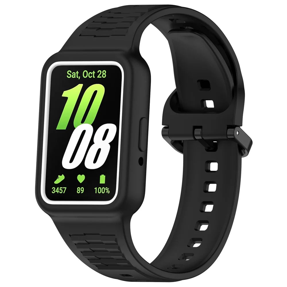For Samsung Galaxy Fit3 (SM-R390) Watch Strap Integrate Silicone Watch Band with Case - Black - 1
