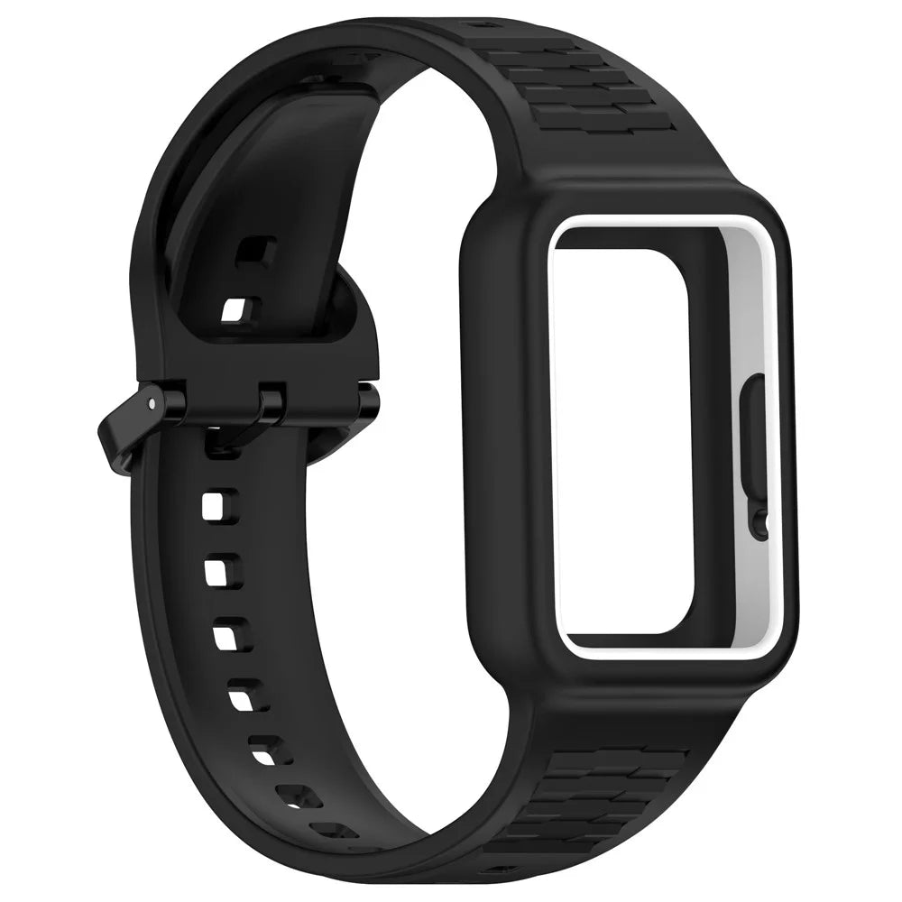 For Huawei Band 7 / Band 8 / Band 8 NFC / Band 9 / Band 9 NFC Integrated Silicone Strap Watch Case Replacement Wrist Band - Black - 4