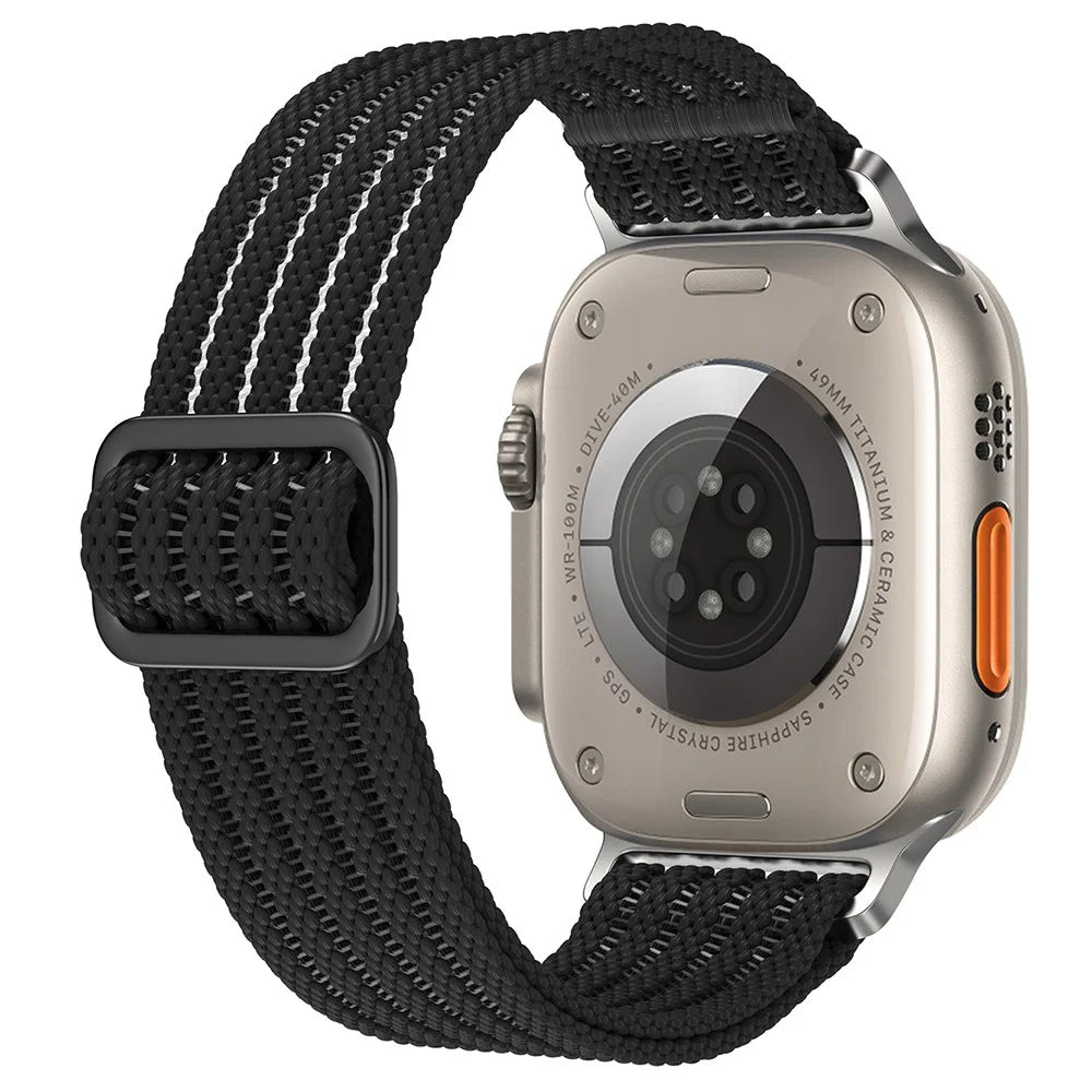 For Apple Watch Series 11 10 42mm / 9 8 7 41mm / SE3 SE2 SE 6 5 4 40mm / 3 2 1 38mm Woven Nylon Watch Strap Breathable Band - Black - 1
