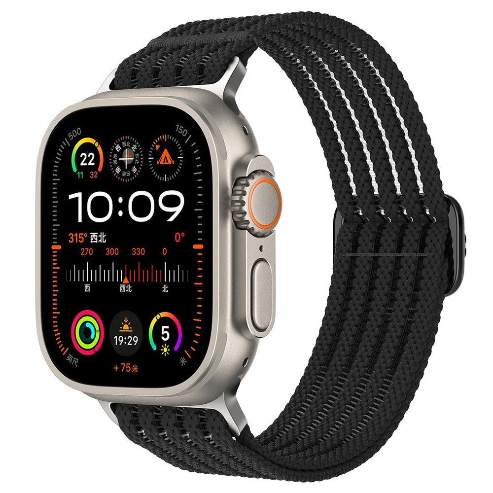 For Apple Watch Series 11 10 42mm / 9 8 7 41mm / SE3 SE2 SE 6 5 4 40mm / 3 2 1 38mm Woven Nylon Watch Strap Breathable Band - Black - 3