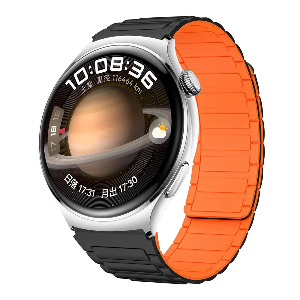 For Huawei / Samsung Smart Watch Silicone Band 22mm Universal Magnetic Replacement Strap - Black+Orange - 3