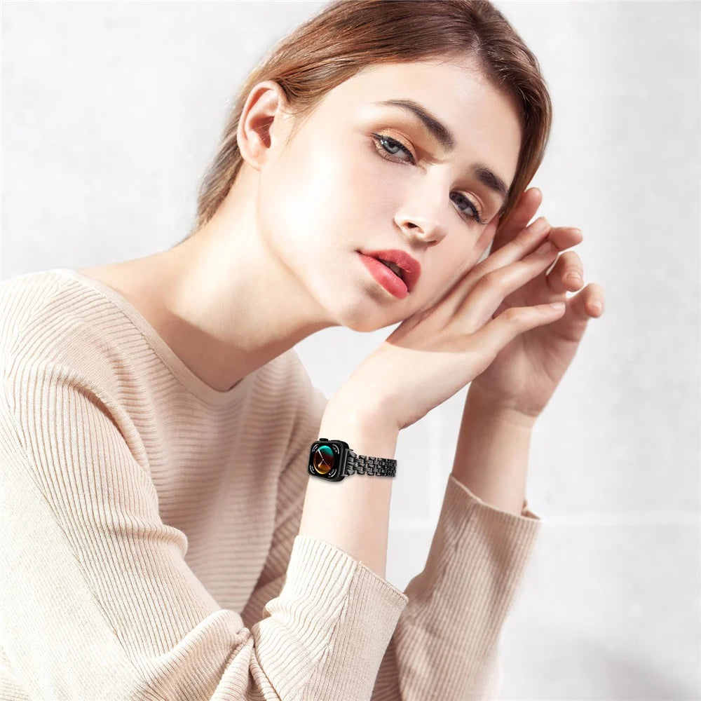 For Huawei Watch Fit 3 Hollow 5-Bead Watch Band Metal Wrist Strap Replacement - Black - 6