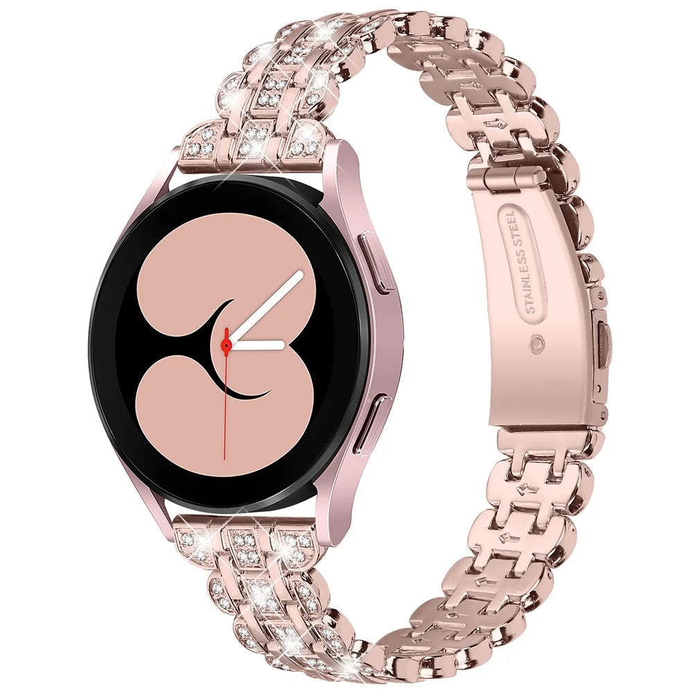 For Samsung Galaxy Watch FE 40mm Rhinestone Decor Watch Band Metal Wrist Strap Bracelet - Pink - 2