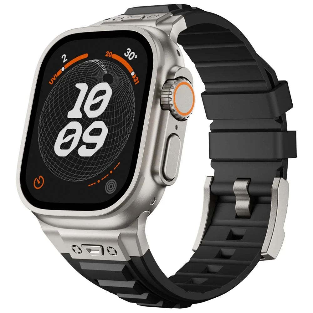 For Apple Watch Ultra 3 2 1 49mm / Series 11 10 46mm / 9 8 7 45mm / SE3 SE2 SE 6 5 4 44mm / 3 2 1 42mm Adjustable Strap Silicone Band - Titanium+Black - 2