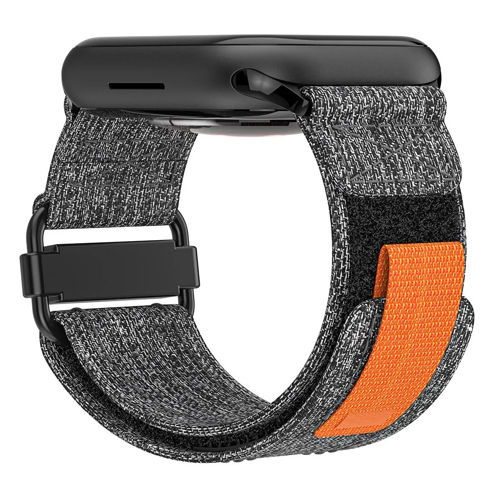 KALEBOL For Apple Watch Ultra 3 2 1 49mm / Series 11 10 46mm / 9 8 7 45mm / SE3 SE2 SE 6 5 4 44mm / 3 2 1 42mm Breathable Magic Tape Nylon Strap - Black+Grey - 3