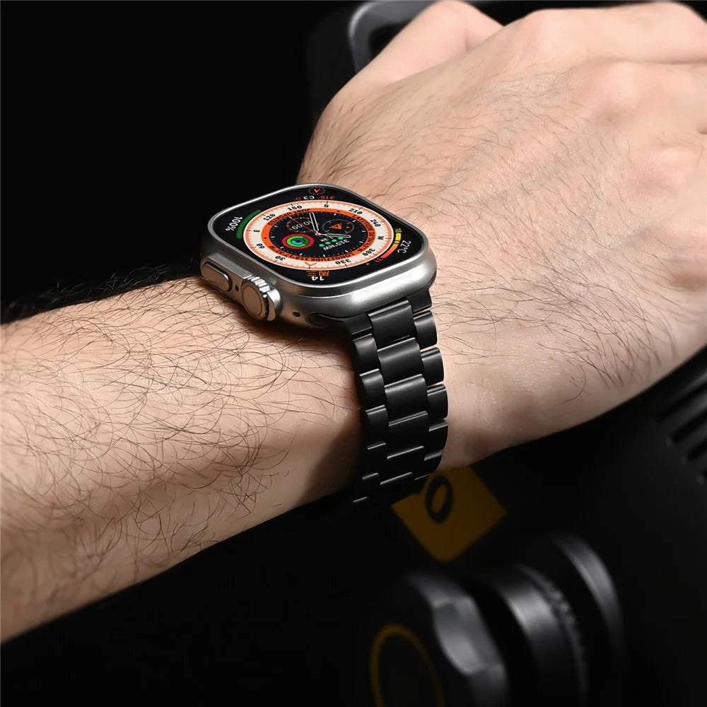 For Apple Watch Ultra 3 2 1 49mm / Series 11 10 46mm / 9 8 7 45mm / SE3 SE2 SE 6 5 4 44mm / 3 2 1 42mm 3-Bead Titanium Alloy Watch Strap - Titanium+Orange - 5