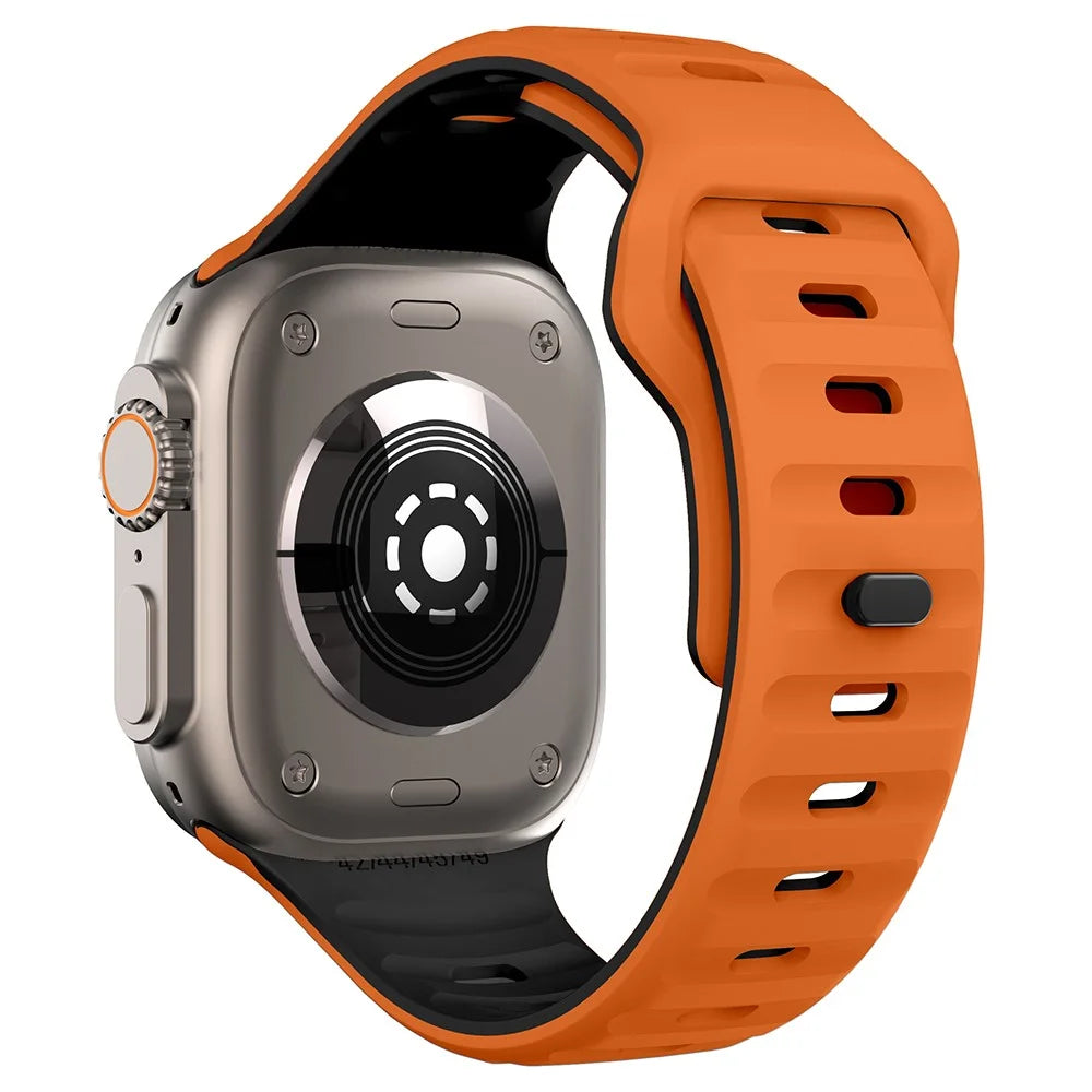 KALEBOL For Apple Watch Ultra 3 2 1 49mm / Series 11 10 46mm / 9 8 7 45mm / SE3 SE2 SE 6 5 4 44mm / 3 2 1 42mm Silicone Watch Strap - Orange+Black - 1