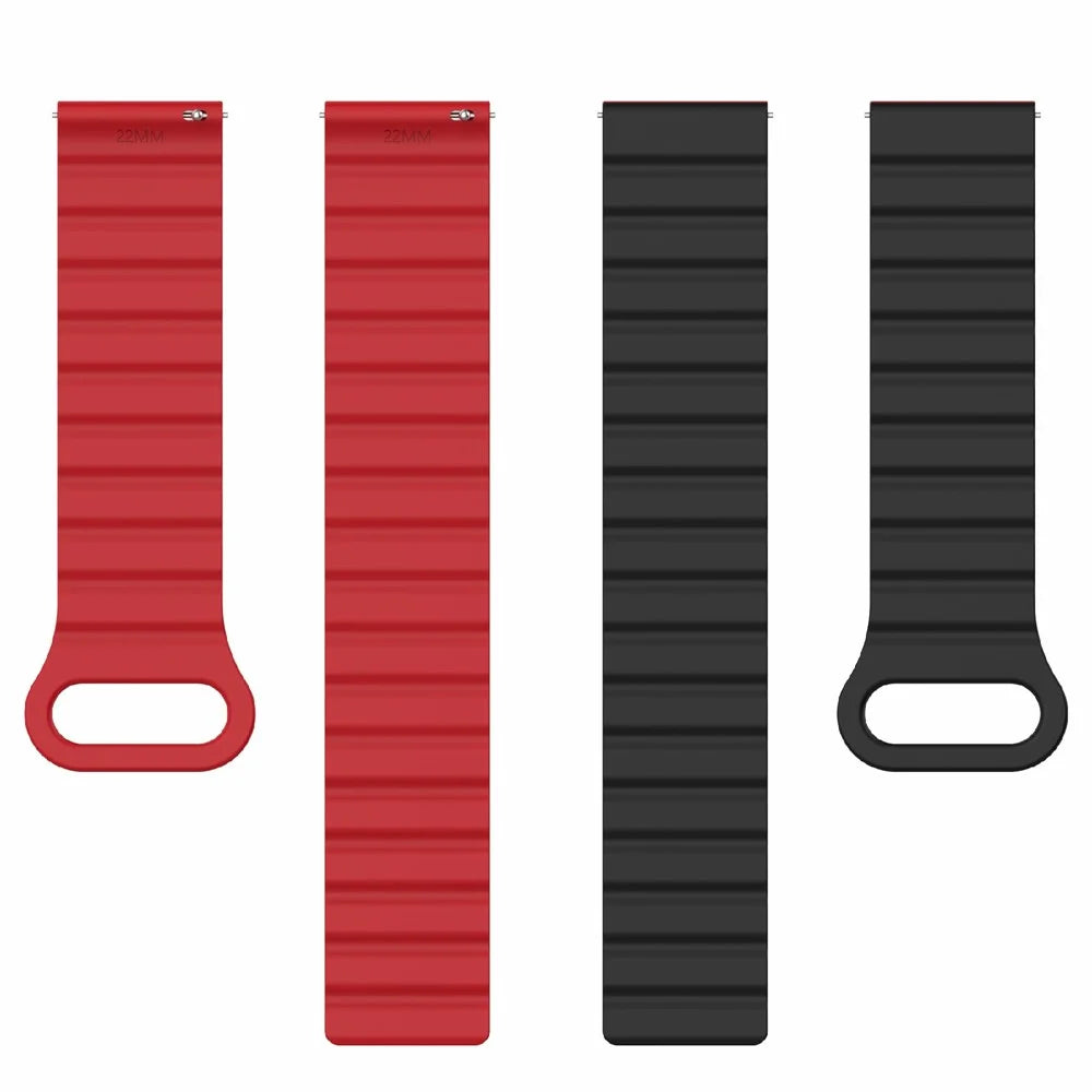 For Garmin Venu 3 Silicone Watch Band Magnetic 22mm Universal Replacement Strap - Black+Red - 2