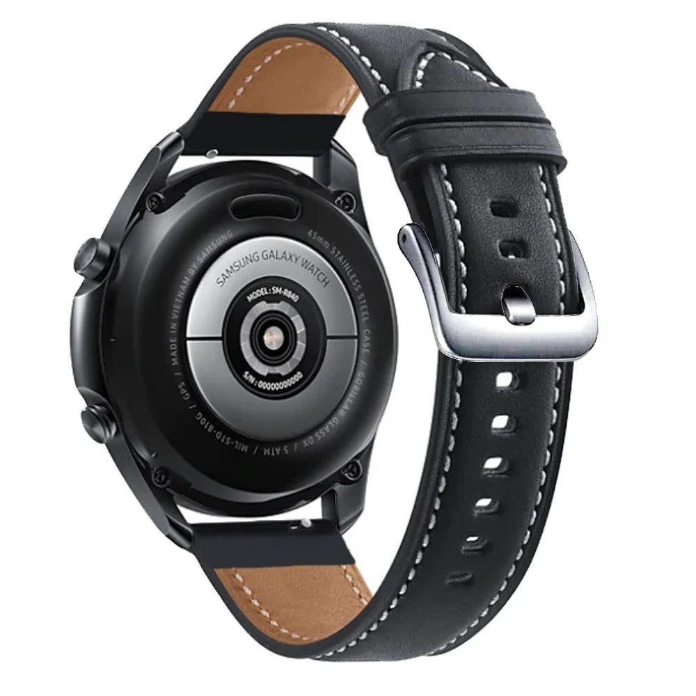 22mm Genuine Leather Watch Strap Replacement for Samsung Galaxy Watch3 45MM R840 - Black - 2