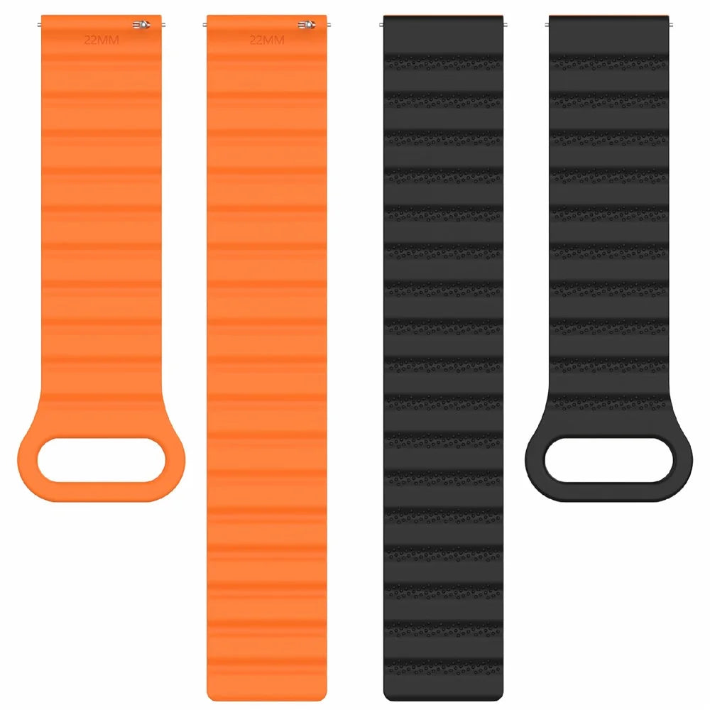 For Huawei Watch 4 / 4 Pro / GT 4 46mm Magnetic Strap 22mm Universal Silicone Watch Band - Black+Orange - 2