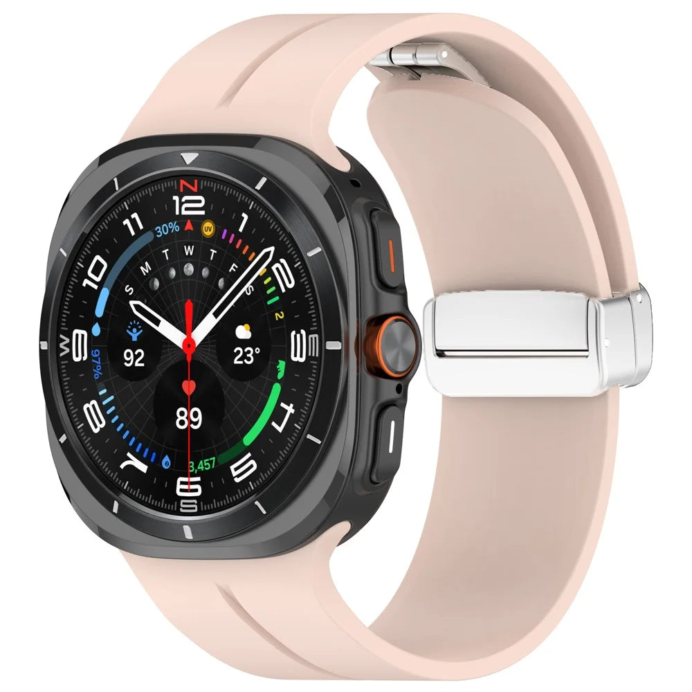 For Samsung Galaxy Watch Ultra2 47mm / Watch Ultra (2025) 47mm / Watch Ultra 47mm Silicone Smartwatch Band Wrist Strap with Silver Magnetic Folding Buckle - Pink - 2