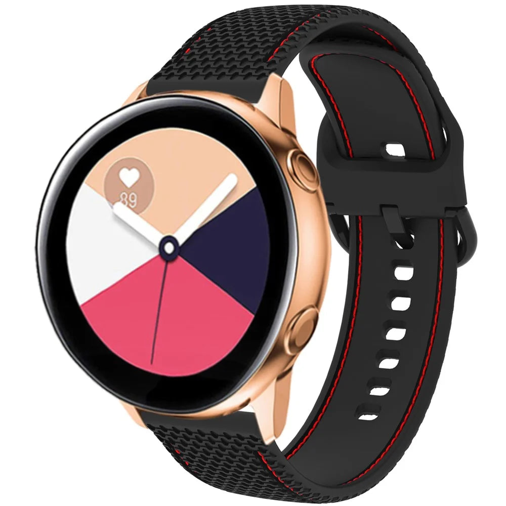 For Samsung Galaxy Watch3 45mm / Garmin Forerunner 265 / Venu 3 Stitching Line Silicone Watch Band 22mm Wrist Strap - Black+Red Line - 3