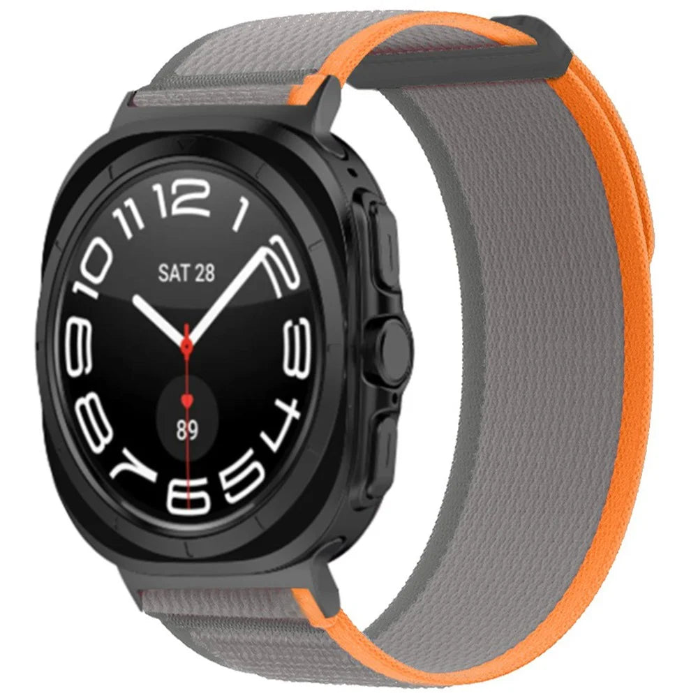 For Samsung Galaxy Watch Ultra2 47mm / Watch Ultra (2025) 47mm / Watch Ultra 47mm Nylon Watch Band Adjustable Loop Fastener Strap - Orange+Grey - 3