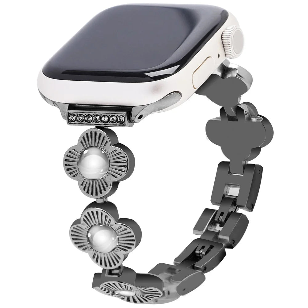 For Apple Watch Series 11 10 42mm / 9 8 7 41mm / SE3 SE2 SE 6 5 4 40mm / 3 2 1 38mm Plum Blossom Quick Release Metal Bracelet Watch Strap - Black - 2