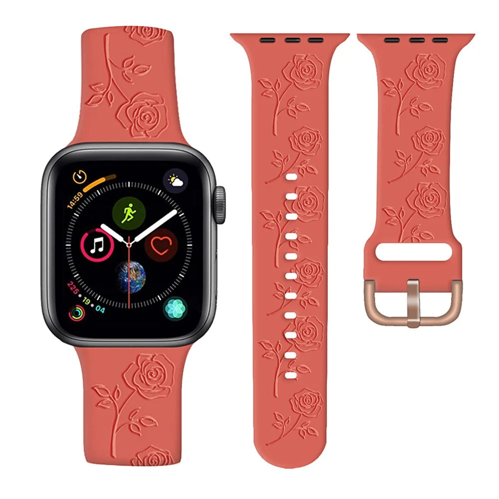 For Apple Watch Ultra 3 2 1 49mm / Series 11 10 46mm / 9 8 7 45mm / SE3 SE2 SE 6 5 4 44mm / 3 2 1 42mm Rose Silicone Band - Red - 2