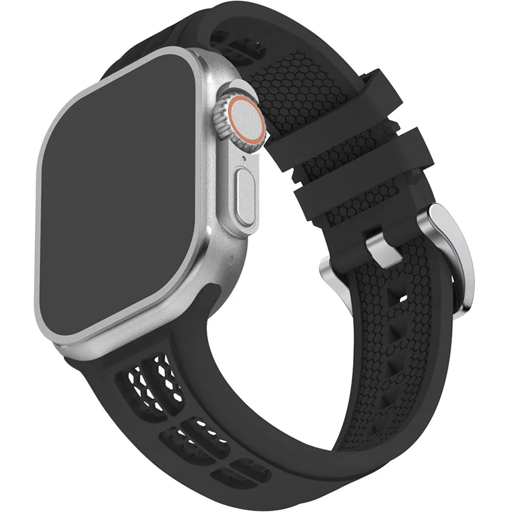 Watch Strap for Apple Watch Ultra 3 2 1 49mm / Series 11 10 46mm / 9 8 7 45mm / SE3 SE2 SE 6 5 4 44mm / 3 2 1 42mm Silicone Band - Black - 2