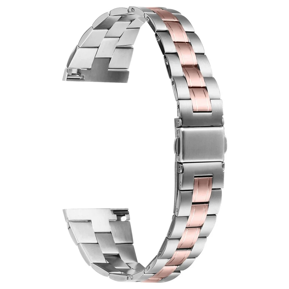 For Fossil Gen 5 Garrett Replacement Watch Strap Lines Design Stainless Steel Band - Silver+Pink Gold - 1