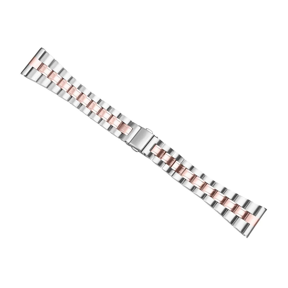 For Fossil Gen 5 Garrett Replacement Watch Strap Lines Design Stainless Steel Band - Silver+Pink Gold - 2
