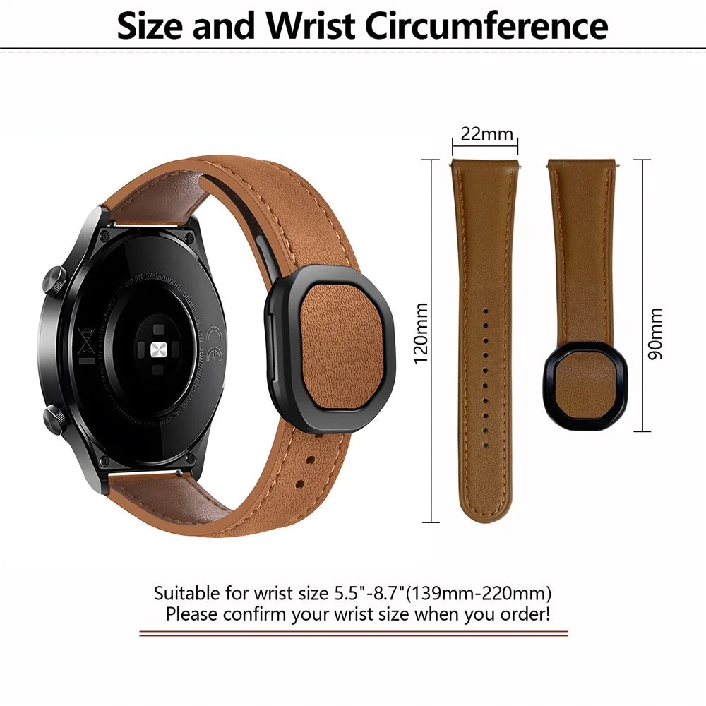 KALEBOL For Huawei Watch 4 / 4 Pro / GT 4 46mm Watch Strap 22mm Nautilus Magnetic Buckle Genuine Cow Leather Band - Brown - 3
