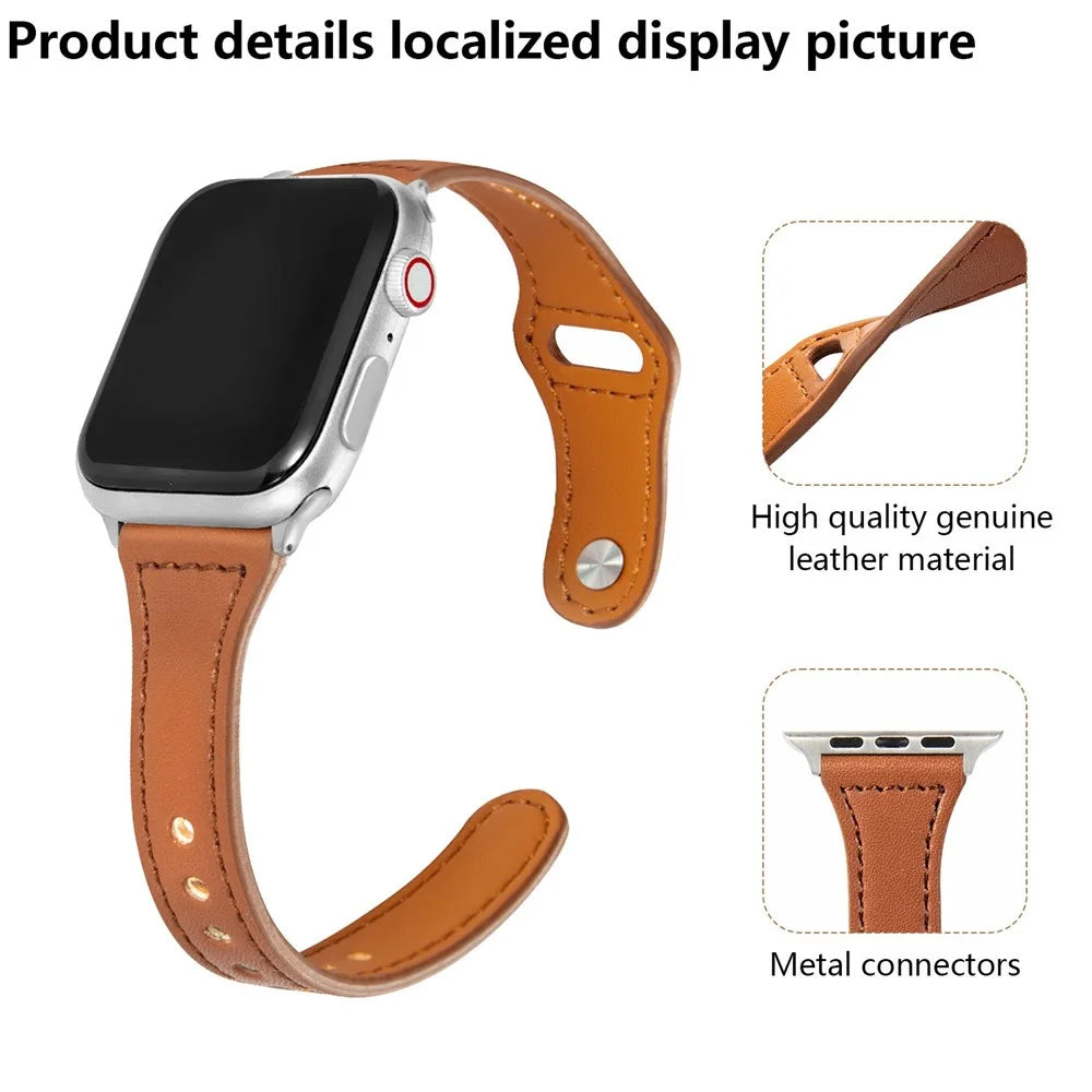KALEBOL For Apple Watch Ultra 3 2 1 49mm / Series 11 10 46mm / 9 8 7 45mm / SE3 SE2 SE 6 5 4 44mm / 3 2 1 42mm Watch Strap, Small Buckle - Brown - 3
