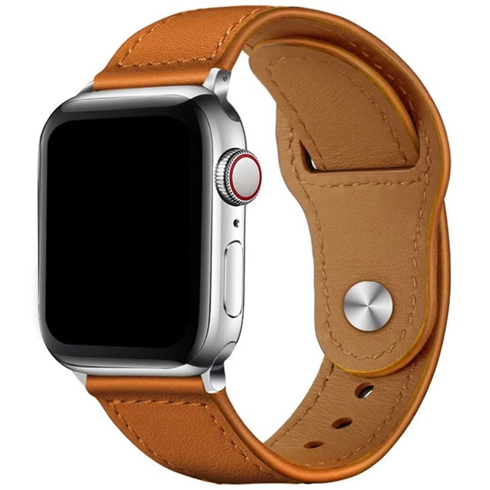KALEBOL For Apple Watch Ultra 3 2 1 49mm / Series 11 10 46mm / 9 8 7 45mm / SE3 SE2 SE 6 5 4 44mm / 3 2 1 42mm Watch Strap, Large Buckle - Brown - 2