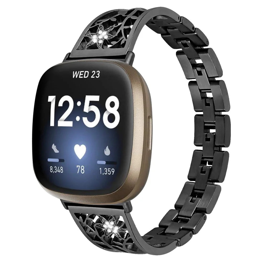 Stainless Steel Starfish Shape Rhinestone Decor Watch Strap Replacement for Fitbit Versa 3/Sense - Black - 2