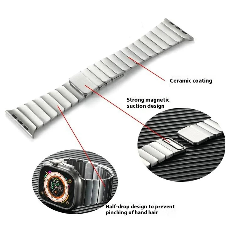 For Apple Watch Series 11 10 42mm / 9 8 7 41mm / SE3 SE2 SE 6 5 4 40mm / 3 2 1 38mm Magnetic Metal Watch Strap - Silver - 2