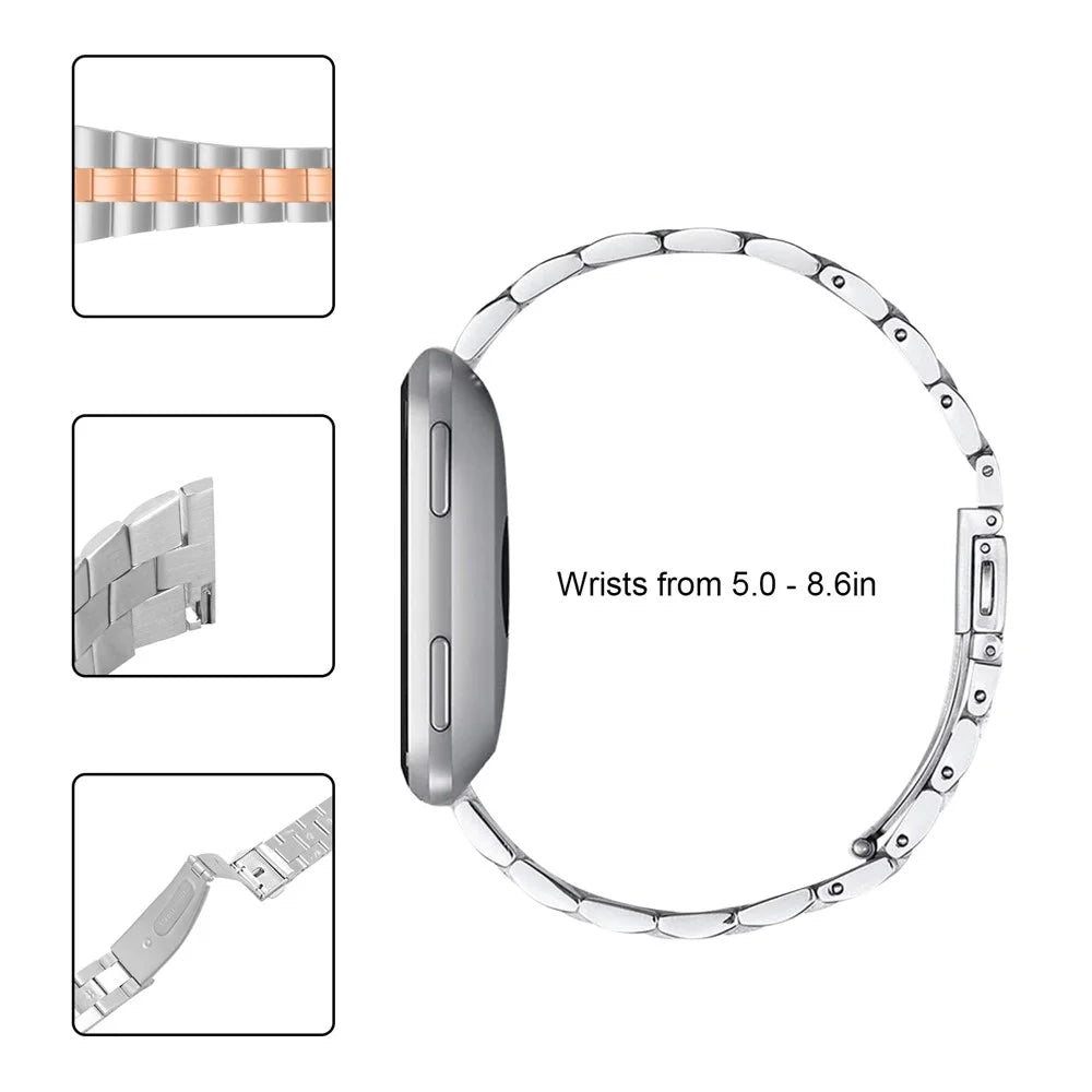 Three Bead Buckle Stainless Steel Chain Watchband Replacement for Apple Watch Series 11 10 42mm / 9 8 7 41mm / SE3 SE2 SE 6 5 4 40mm / 3 2 1 38mm - Gold - 5