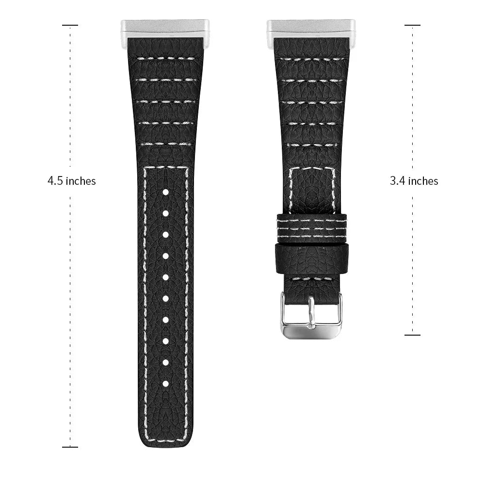 Wave Design Genuine Leather Watch Strap Replacement for Fitbit Versa 3/Fitbit Sense - Black - 6