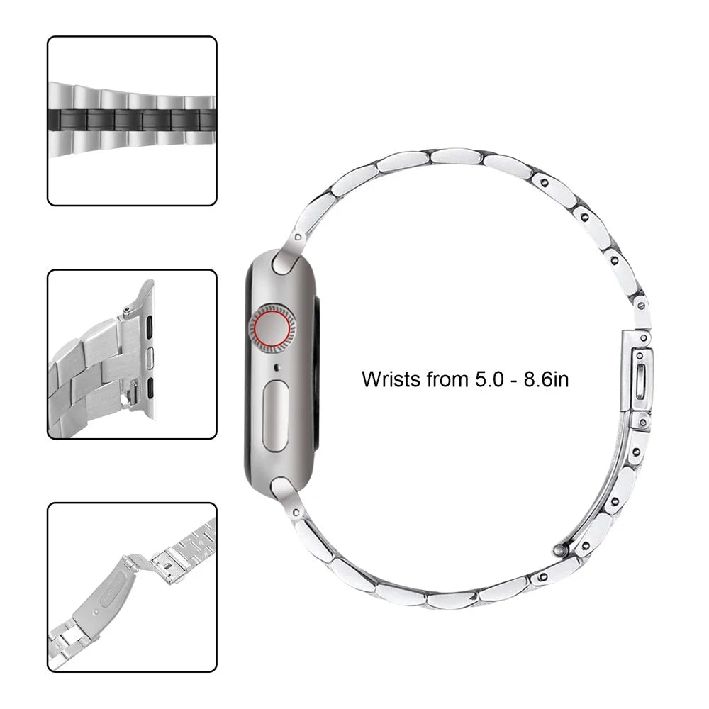 Three Bead Buckle Stainless Steel Chain for Fitbit Versa/Versa 2 Watchband Replacement - Black - 5