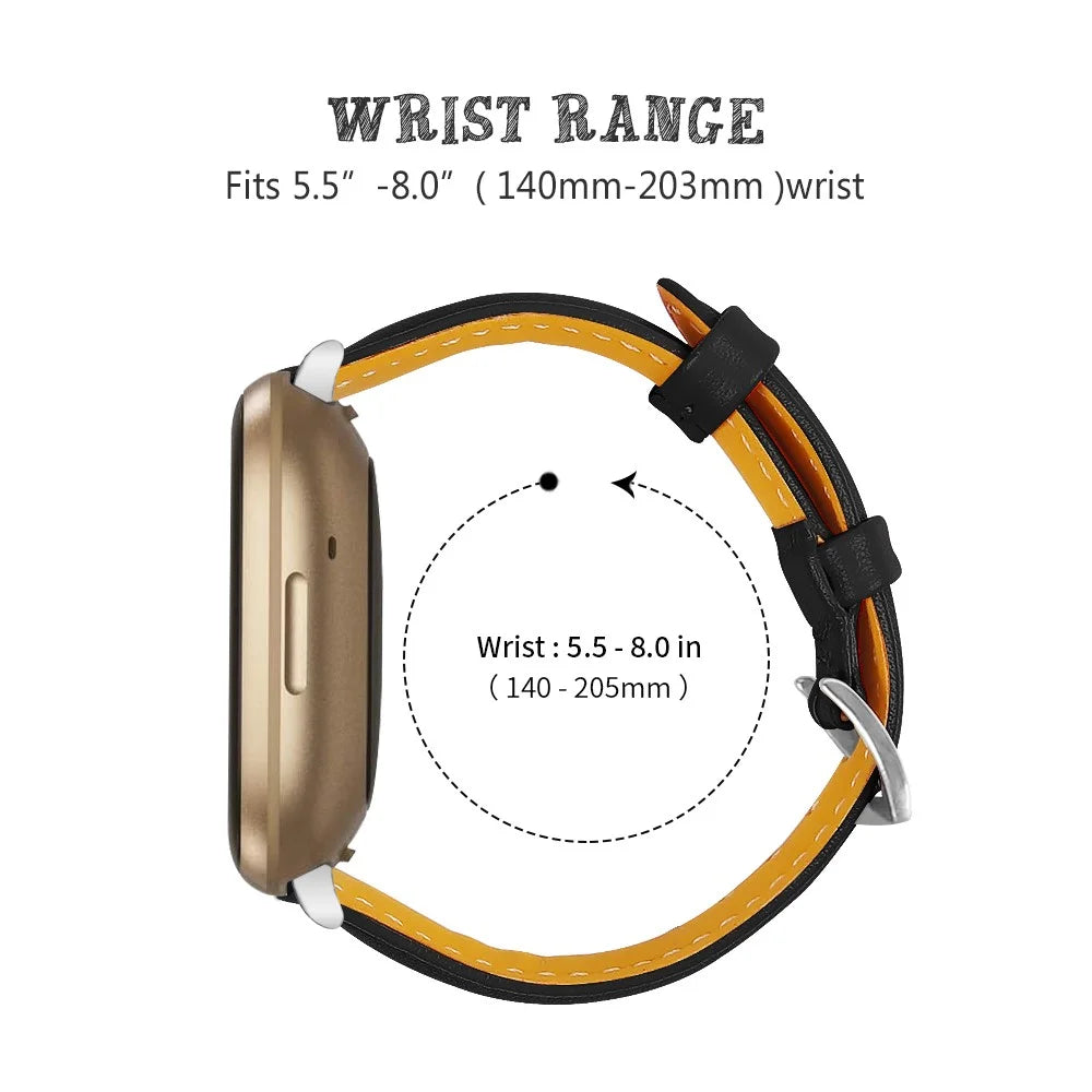 Genuine Leathe Smart Watch Strap Replacement Band for Fitbit Versa 3 / Fitbit Sense - Black - 3