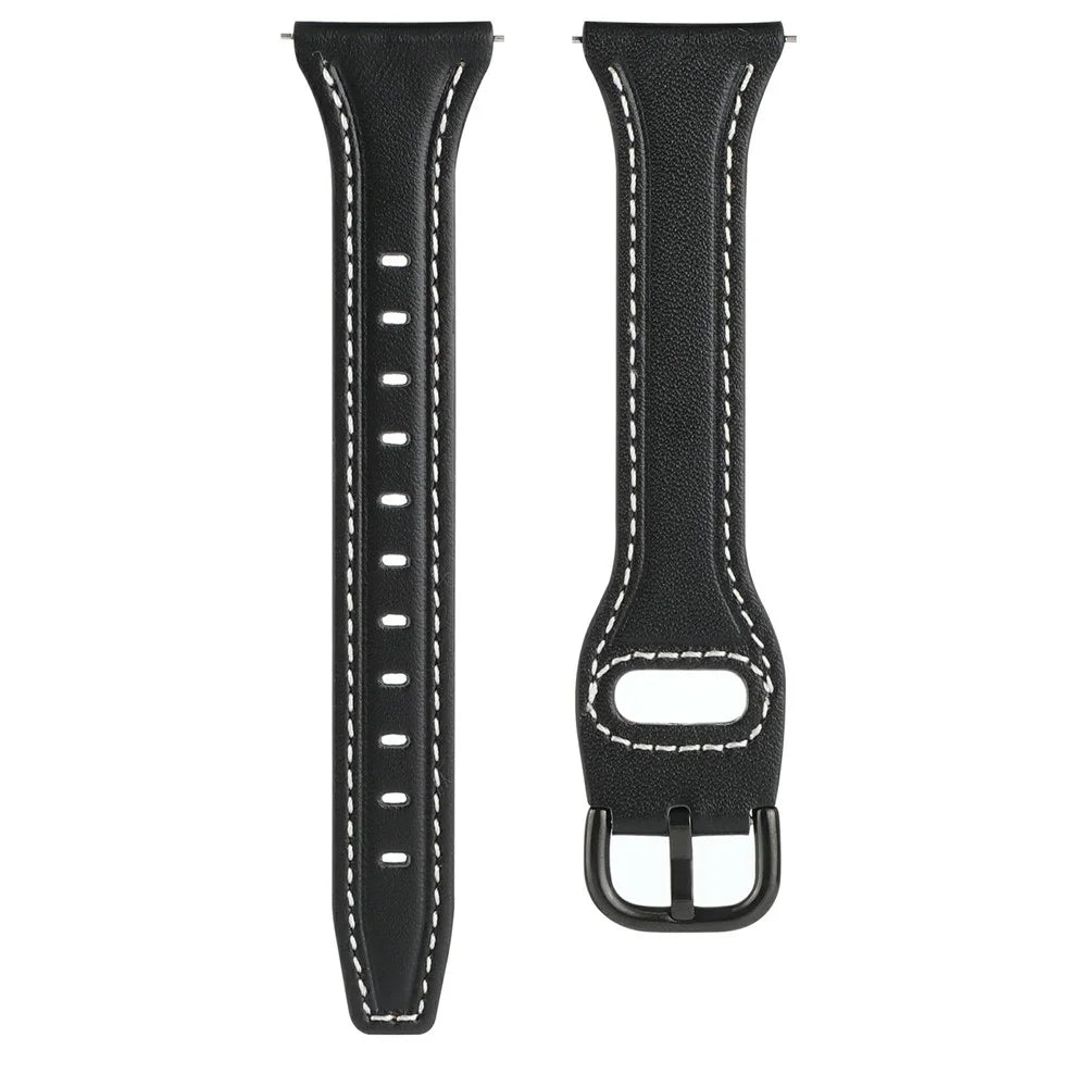 For Huawei Watch GT 4 41mm / Garmin Venu 3S Genuine Cow Leather Band 20mm Watch Strap - Black+Black Buckle - 3