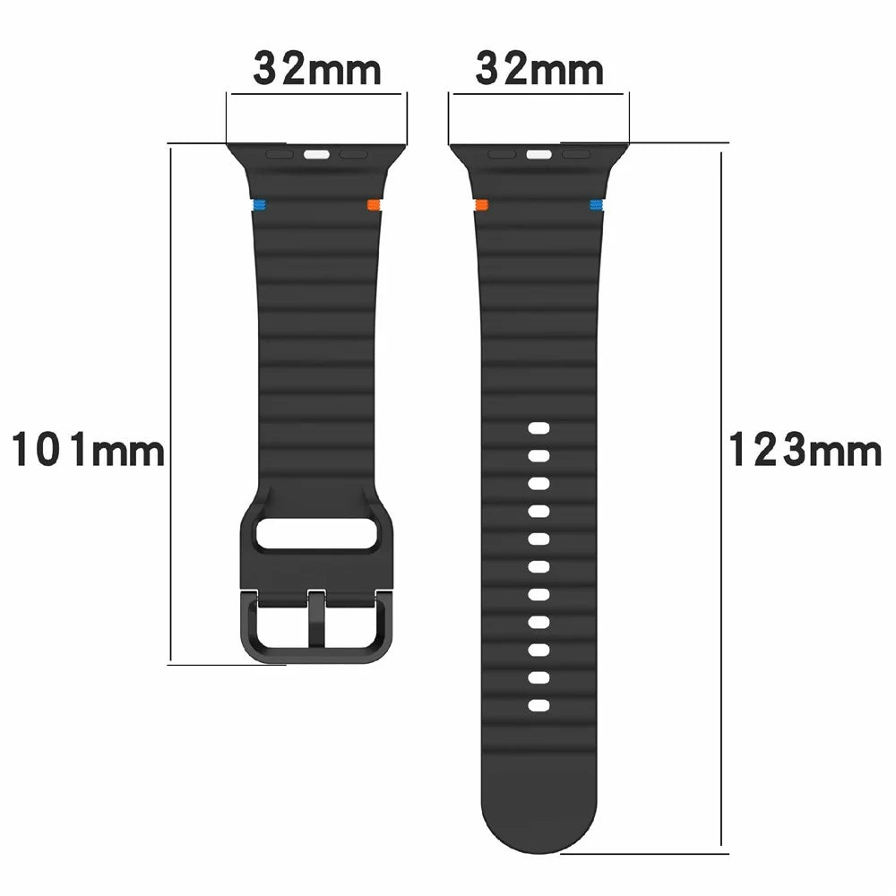 Silicone Strap for Apple Watch Series 11 10 42mm / 9 8 7 41mm / SE3 SE2 SE 6 5 4 40mm / 3 2 1 38mm Band - Black - 6