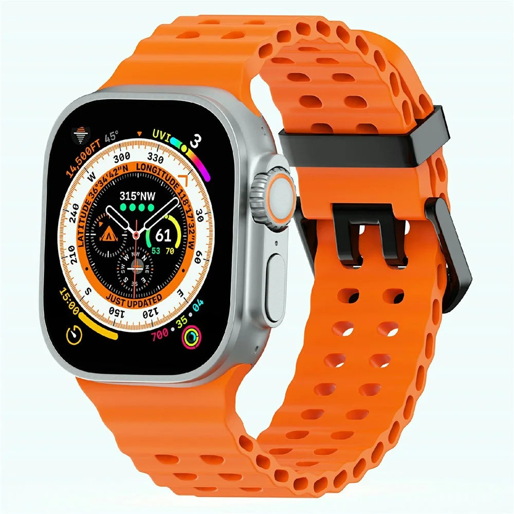 Silicone Strap for Apple Watch Ultra 3 2 1 49mm / Series 11 10 46mm / 9 8 7 45mm / SE3 SE2 SE 6 5 4 44mm / 3 2 1 42mm - Orange - 2