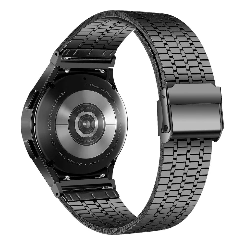 For Samsung Galaxy Watch7 44mm 40mm Watch Band 7-Beads Stainless Steel Wrist Strap - Black - 1
