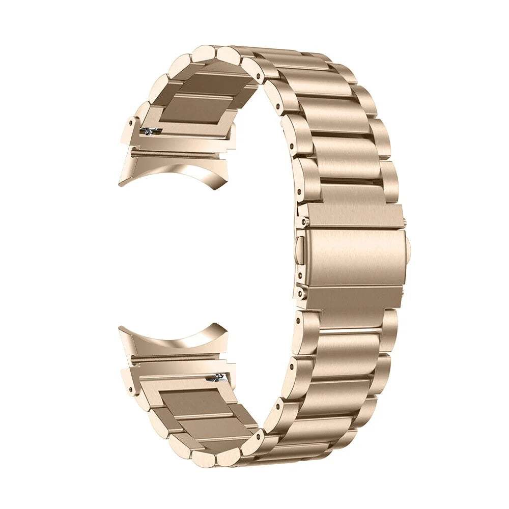 For Samsung Galaxy Watch7 44mm 40mm Stainless Steel Watch Band 3-Beads Wrist Strap - Retro Gold - 2