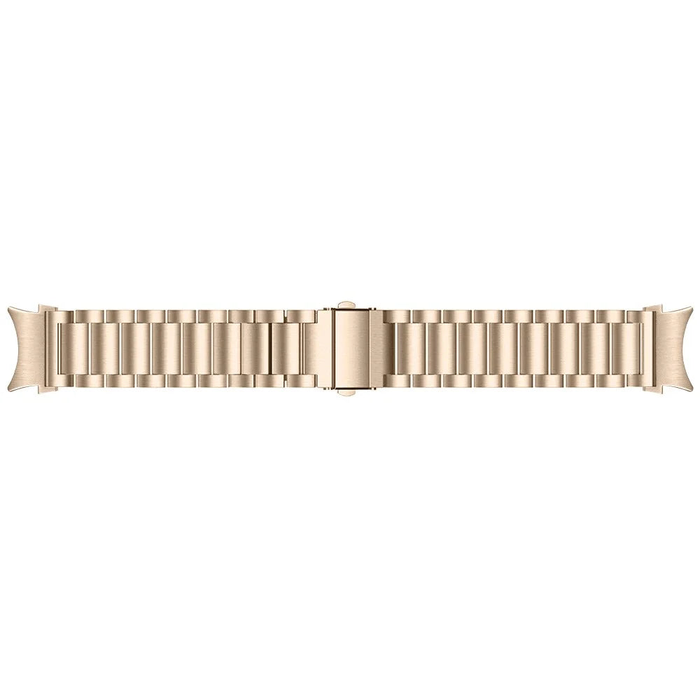 For Samsung Galaxy Watch7 44mm 40mm Stainless Steel Watch Band 3-Beads Wrist Strap - Retro Gold - 3
