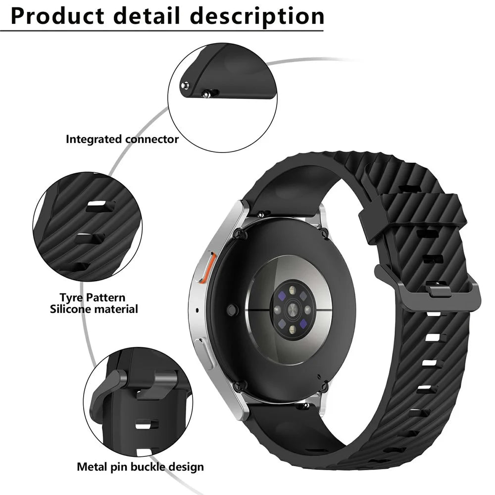 KALEBOL 22mm Silicone Band for Huawei Watch 4 / 4 Pro / GT 4 46mm Tire Pattern Watch Strap - Black - 6